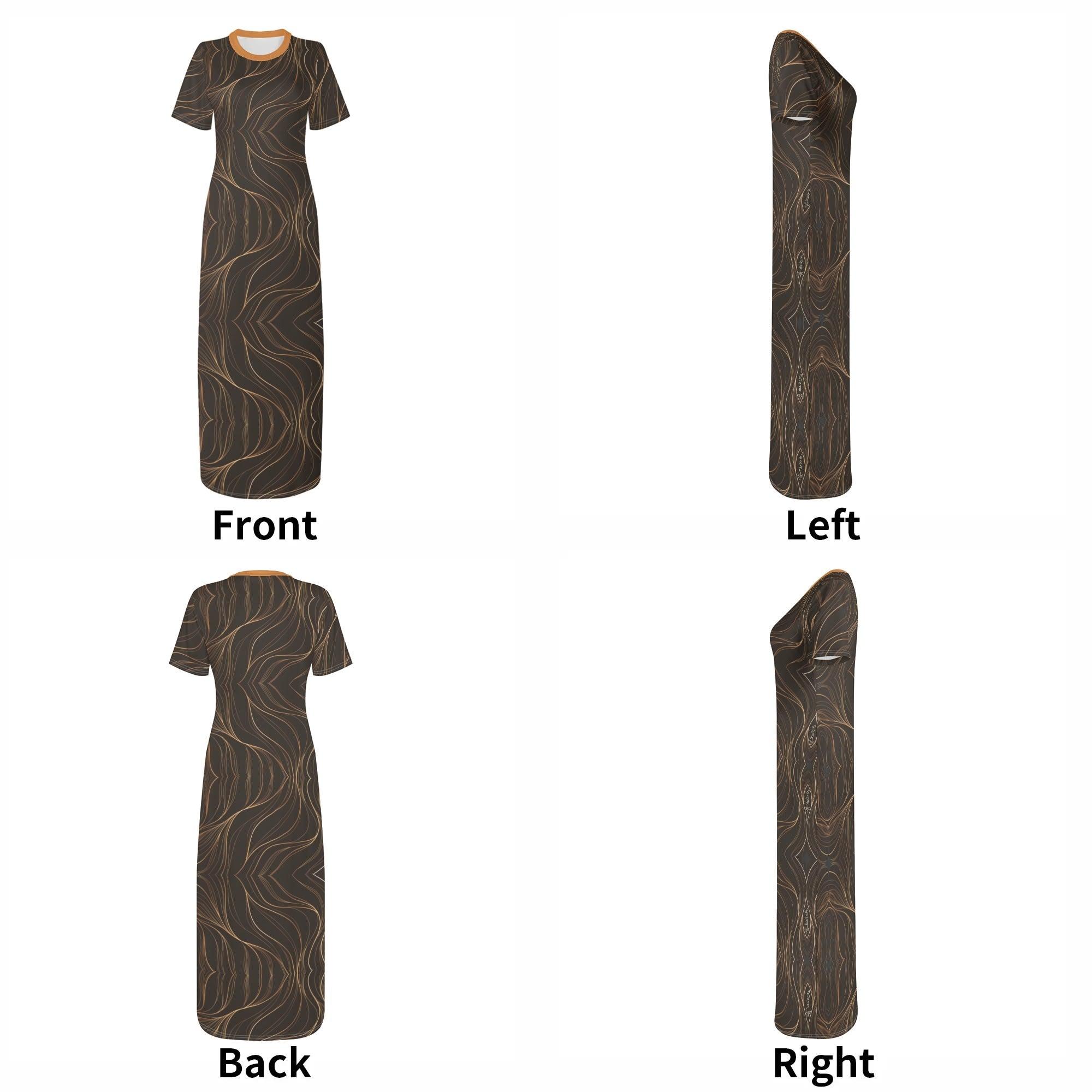 Women's Short Sleeve Casual All Over Print Long Dress - MES...Where