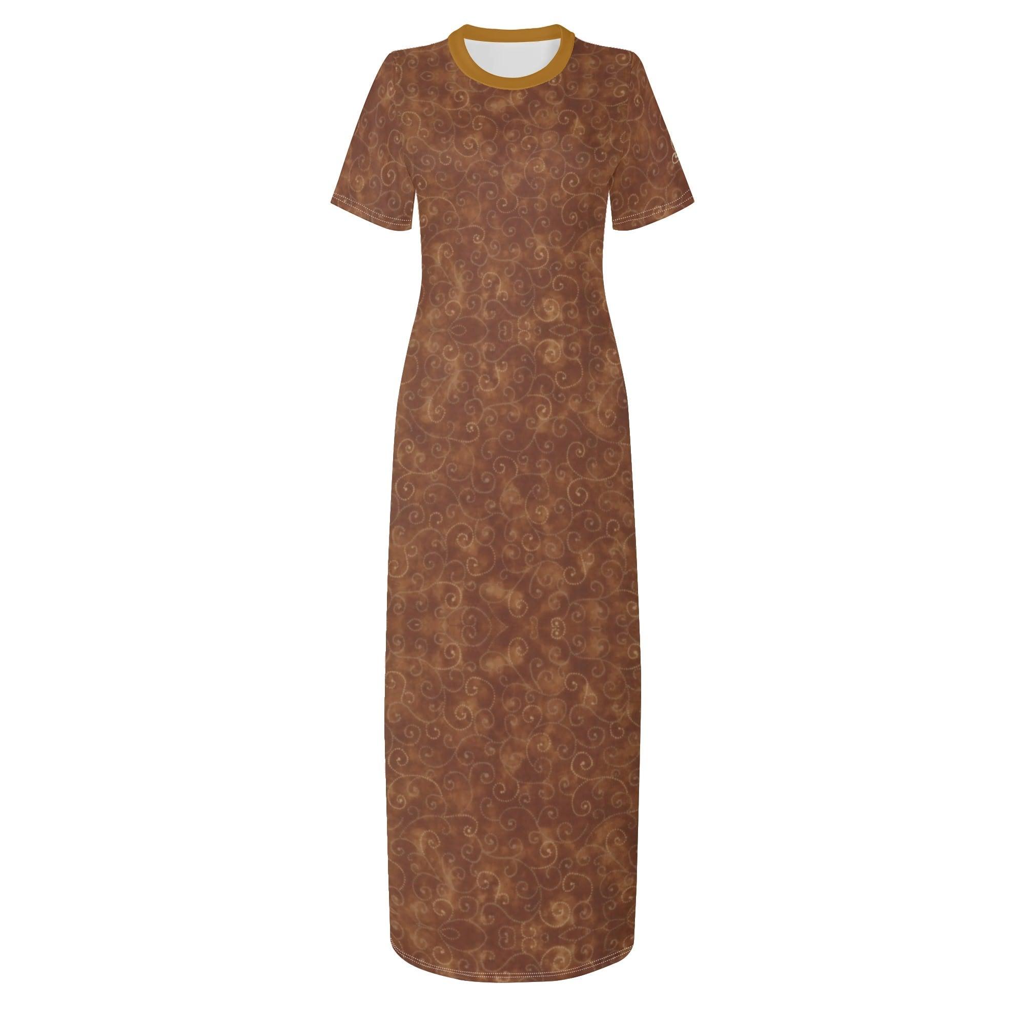 Women's Short Sleeve Casual All Over Print Long Dress - MES...Where