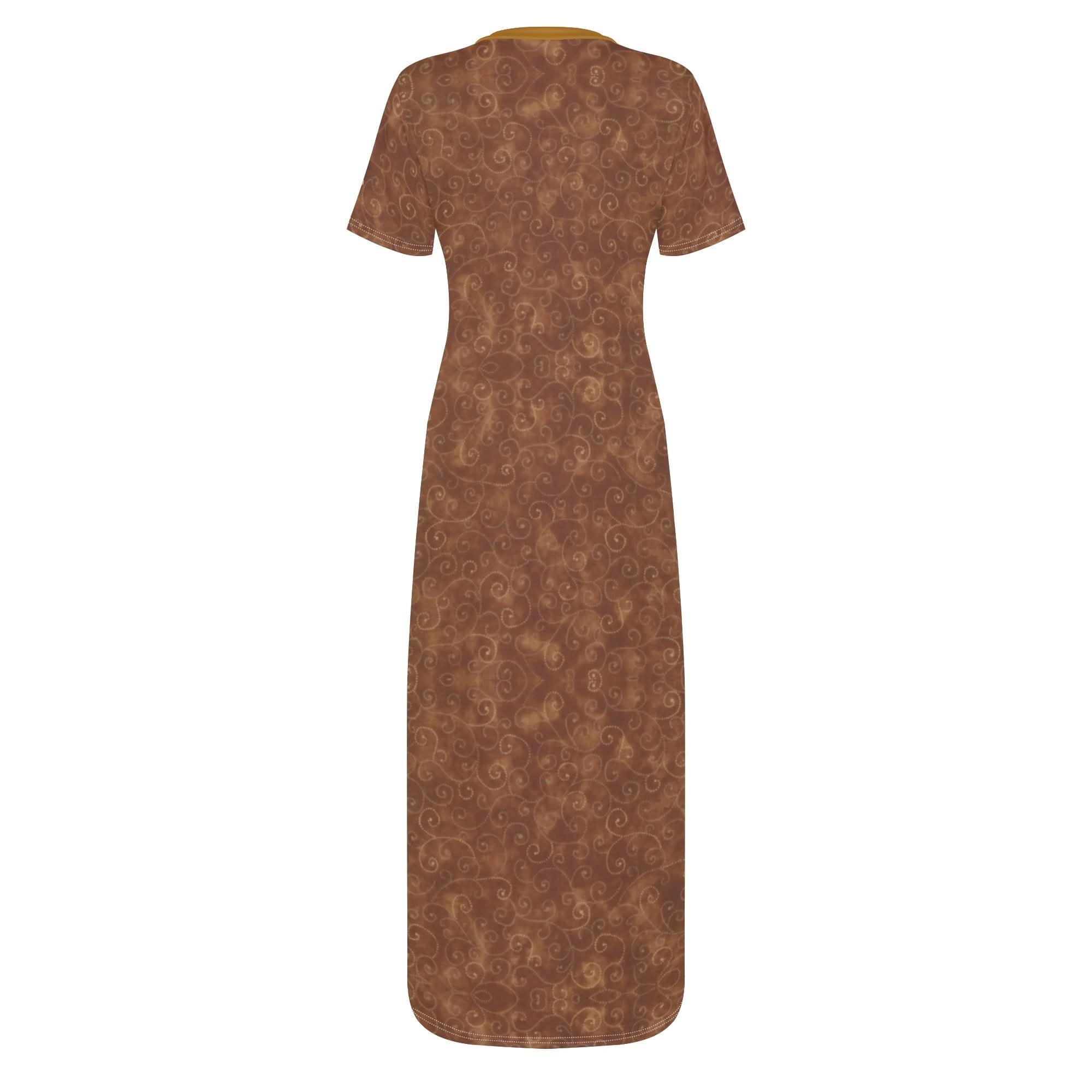 Women's Short Sleeve Casual All Over Print Long Dress - MES...Where