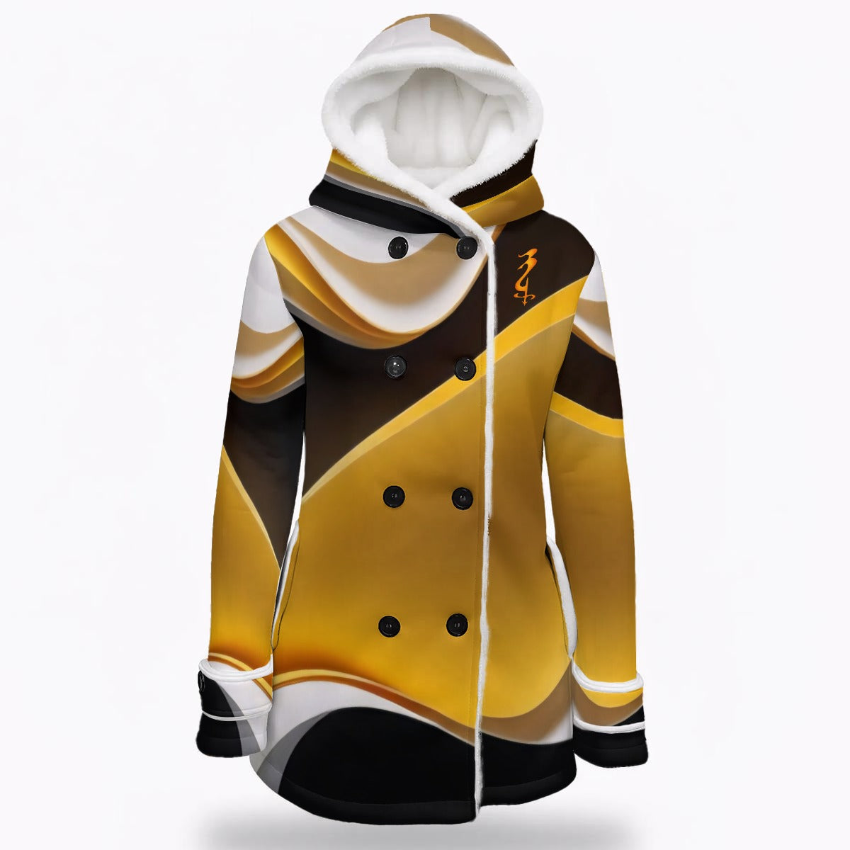 Women's Hooded Double-Breasted Winter Coat With Fleece