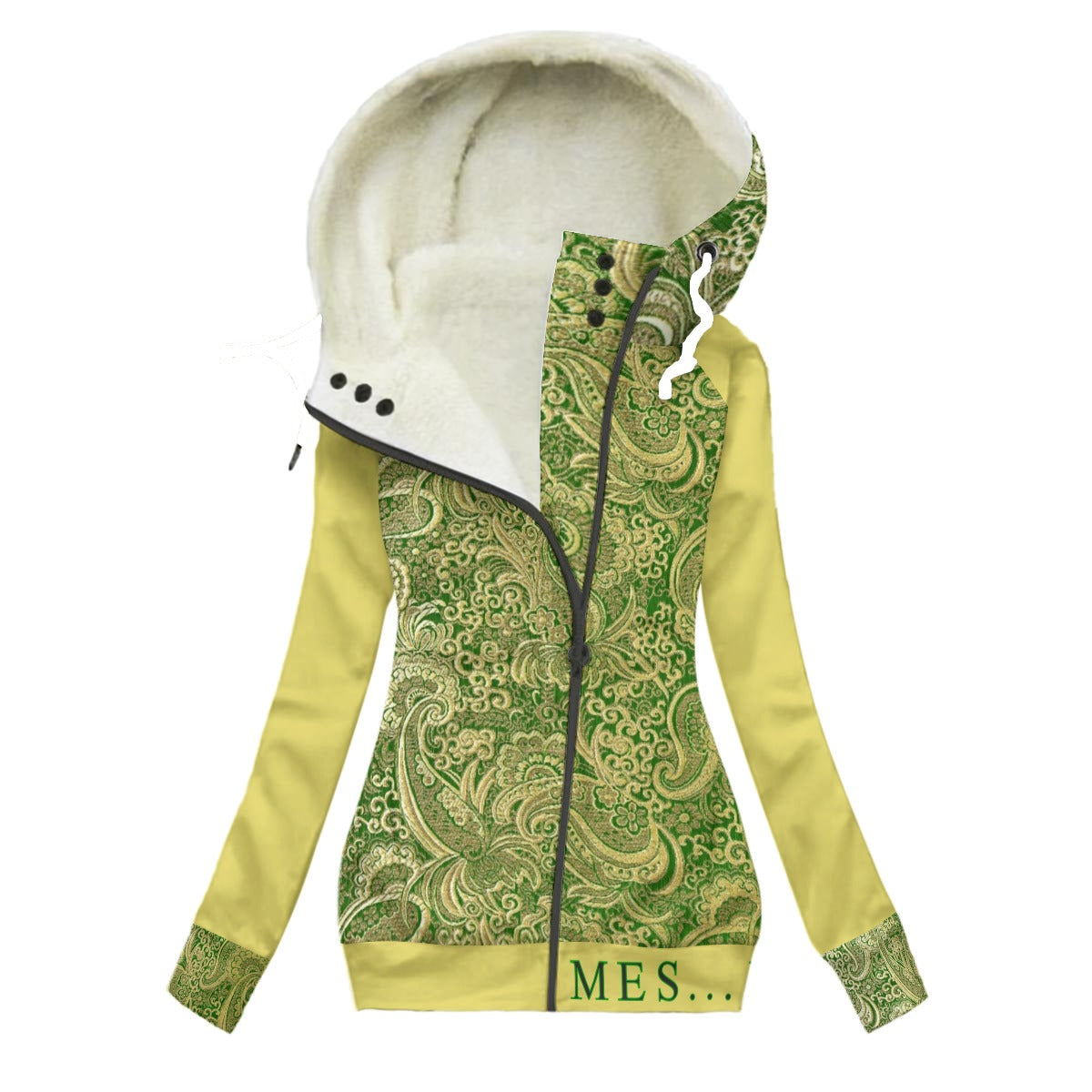 All-Over Print Women's Long Jacket With Fleece Lining