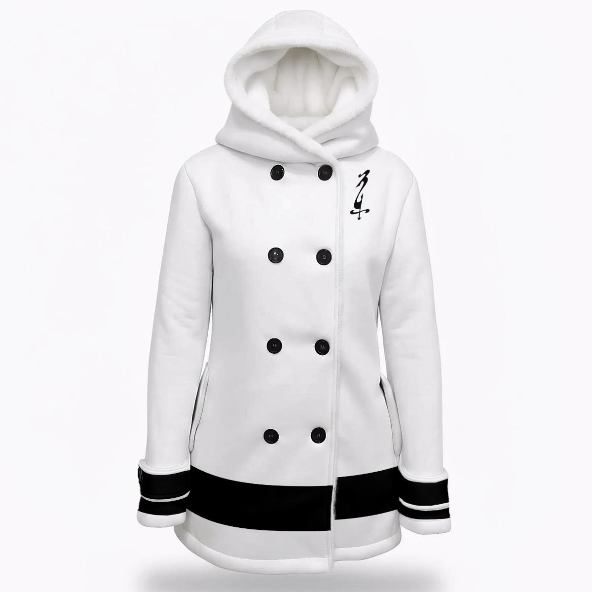 Women's Hooded Double-Breasted Winter Coat With Fleece